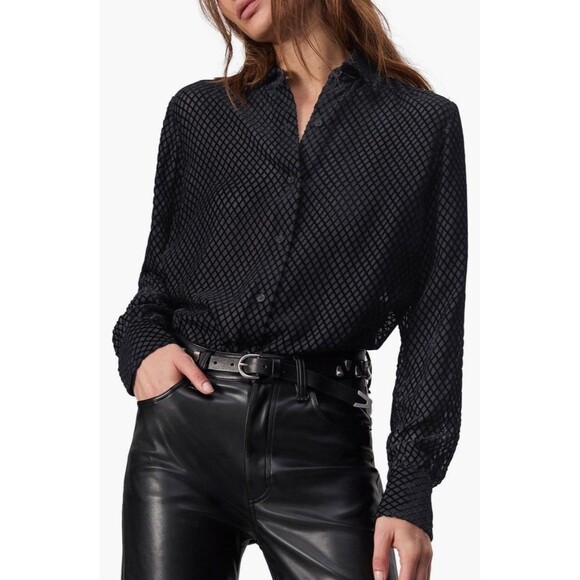 Rag & Bone Women's Lila Burnout Button-Up Shirt Black Size M - Picture 1 of 12